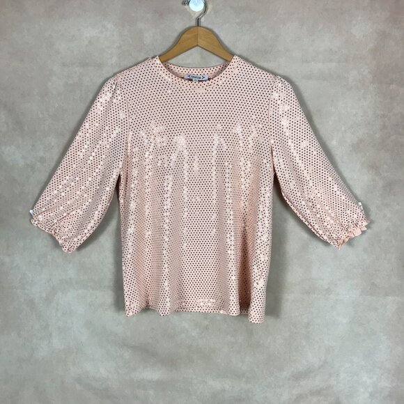 NANETTE LEPORE Coral Shimmer Dot 3/4 Sleeve Top NWOT M - Picture 4 of 11